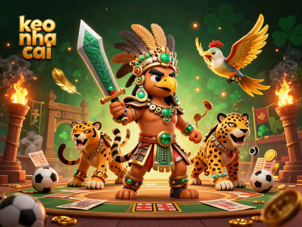 Experience keo nha cai with an Aztec eagle warrior, sportsbook elements, and dynamic betting atmosphere.