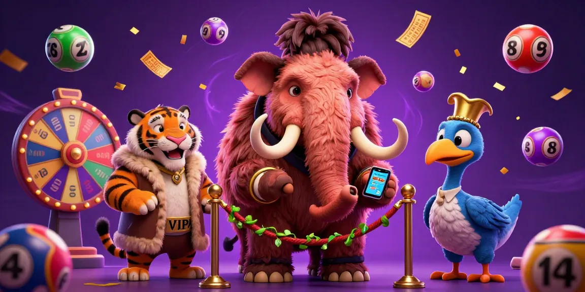 Experience the excitement of lc88 as a cartoon mammoth bouncer checks IDs at a vibrant casino entrance.