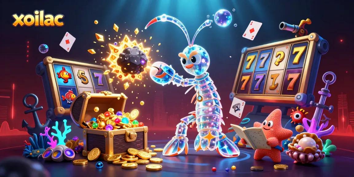Xoilac showcases exciting casino action with animated elements, featuring a galactic mantis shrimp.