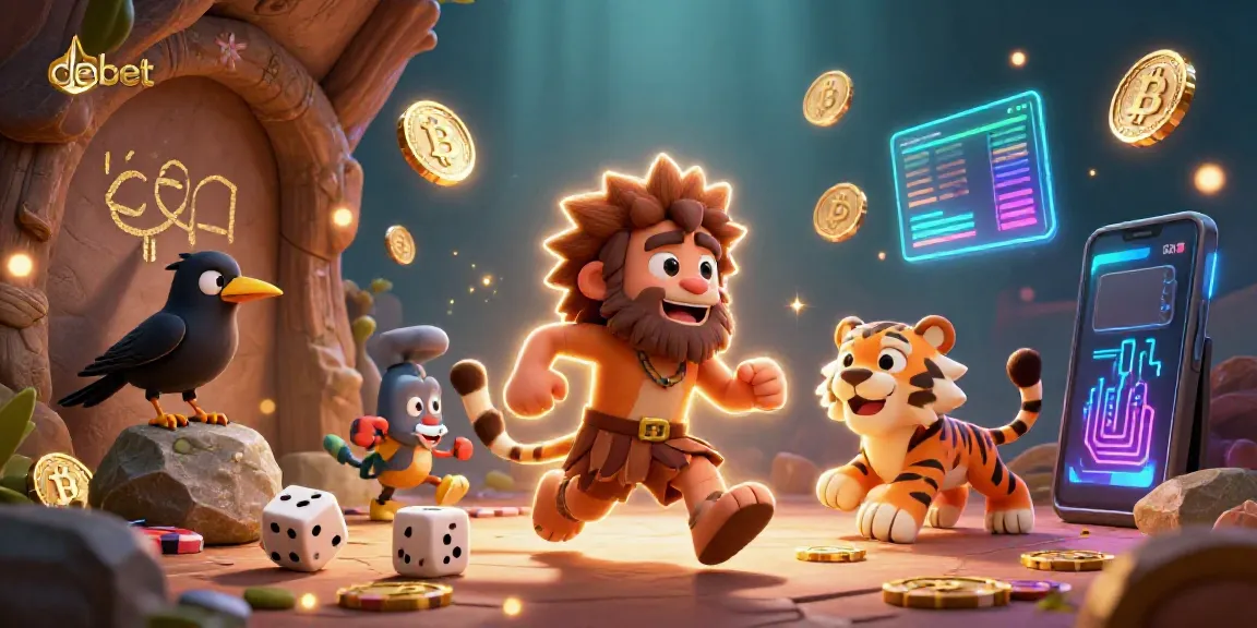 Experience thrilling gameplay at debet with a vibrant 3D cartoon casino scene featuring unique stone poker chips and crypto coins.
