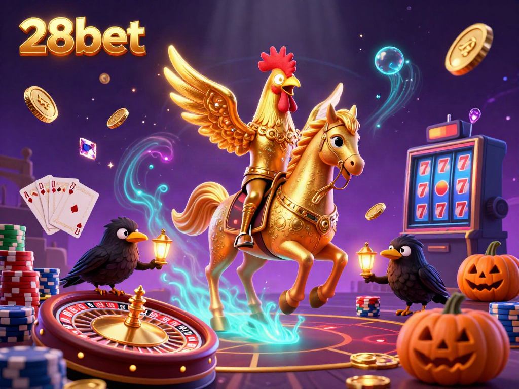 Experience the thrill of 28bet with a golden rooster, roaring excitement in a dazzling casino.