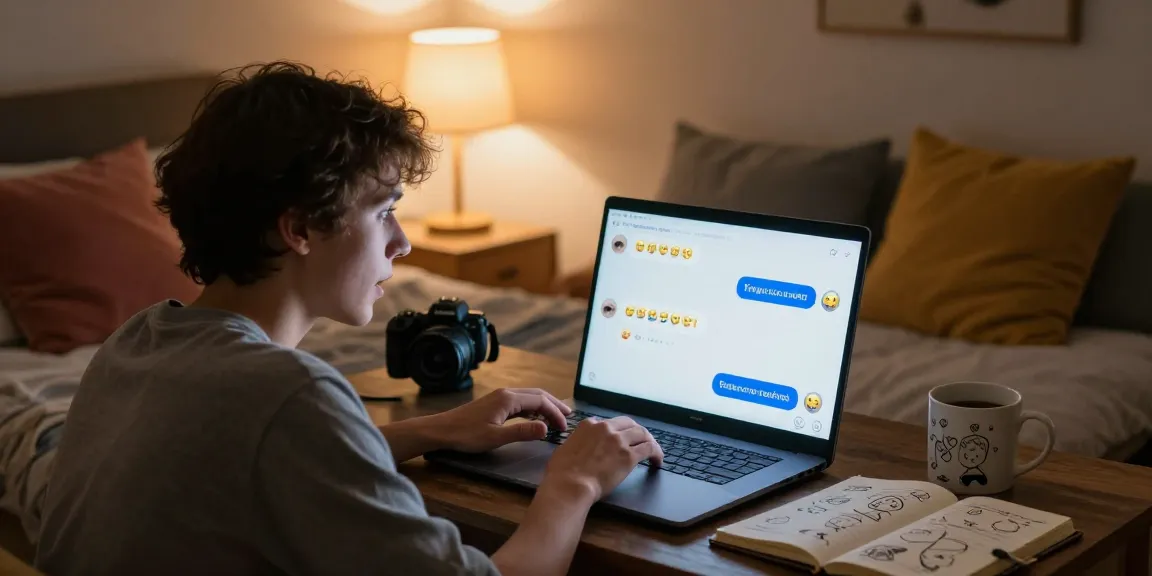 Engaging user interacting with a nsfw chat bot in a cozy bedroom, showcasing intimacy and playful conversation.