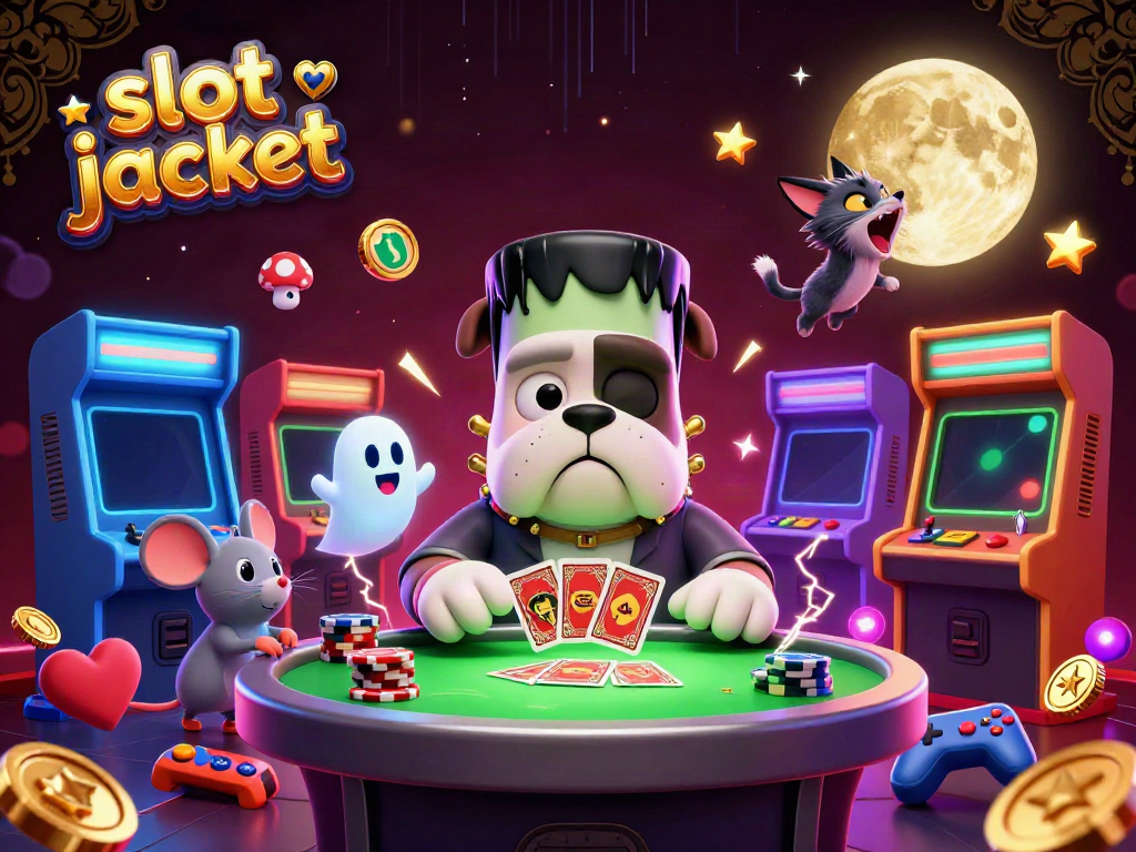 Spin to win at slot jackpot with a vibrant 3D casino illustration featuring dynamic characters and elements.