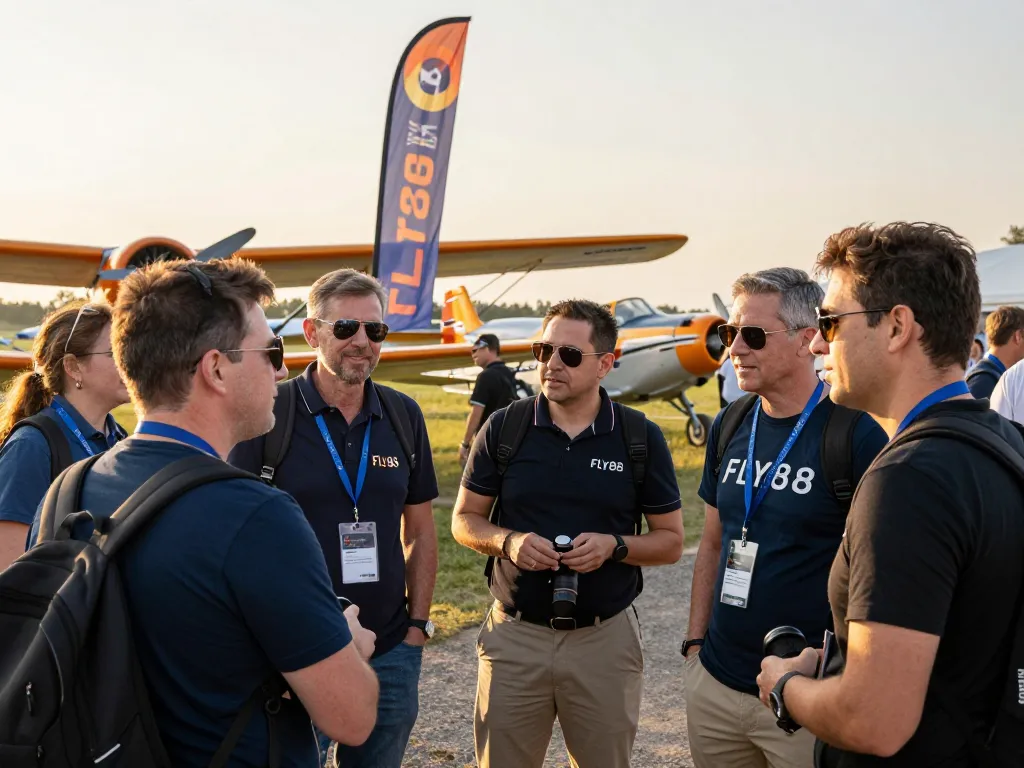 Enthusiasts engaging at Fly88 aviation event, showcasing community spirit.