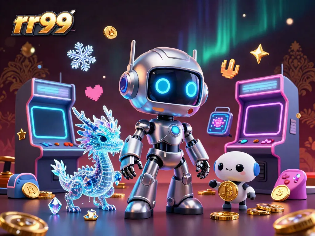 Engage with rr99 through a vibrant cyberpunk gaming scene, showcasing dynamic characters and arcade elements.