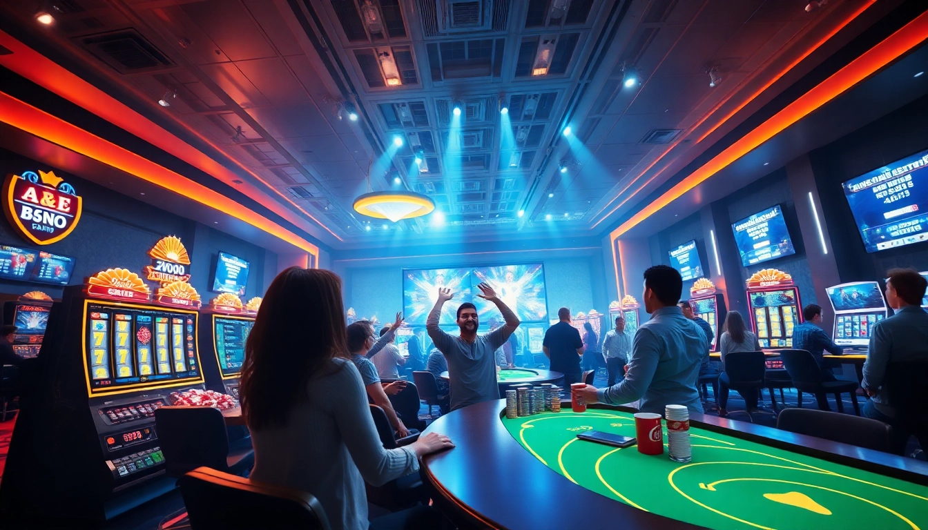 MMOO's vibrant gaming environment showcasing live dealer tables and excited players in a photorealistic casino setting.