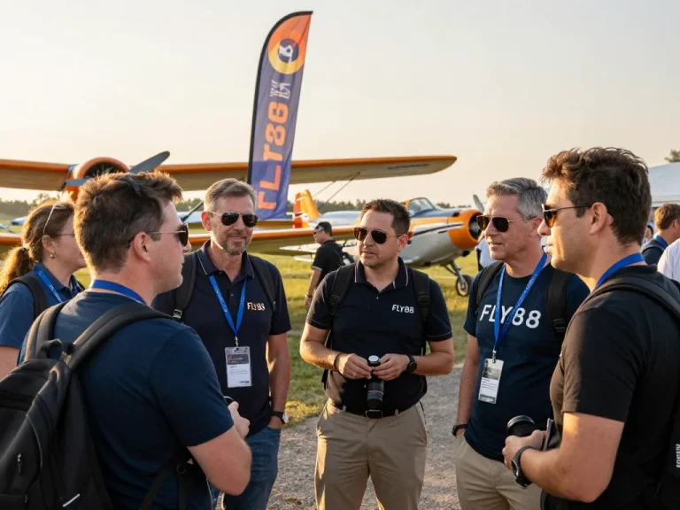 Enthusiasts engaging at Fly88 aviation event, showcasing community spirit.