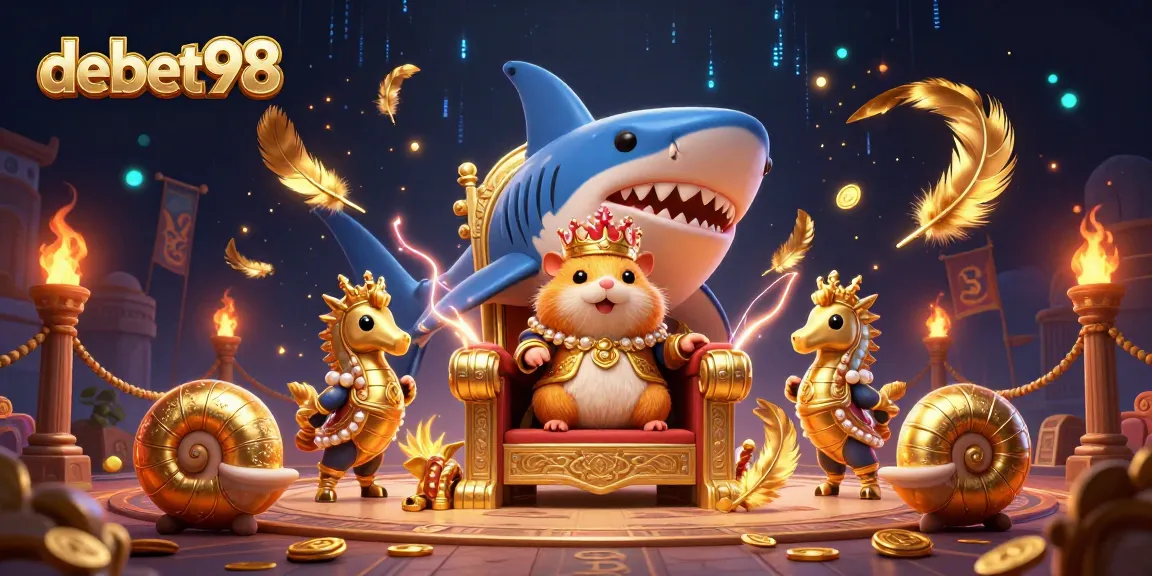 Experience thrilling wins at debet98 with epic golden hamster king in a vibrant casino scene.