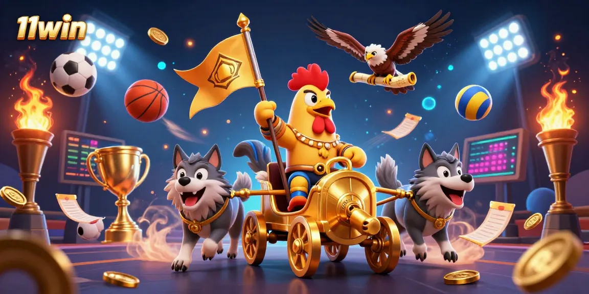 Experience dynamic sports betting with 11win’s high-energy chariot racing illustration