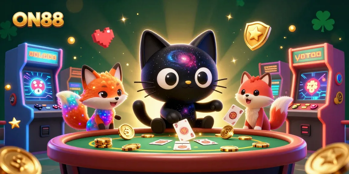 ON88 casino illustration showcasing immersive gaming experiences with cosmic characters and vibrant elements.