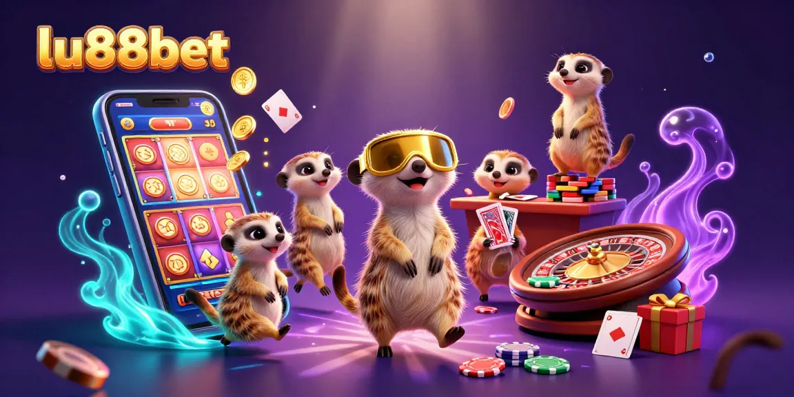 Experience the excitement at lu88bet with dynamic meerkats managing a vibrant casino scene full of games and rewards.