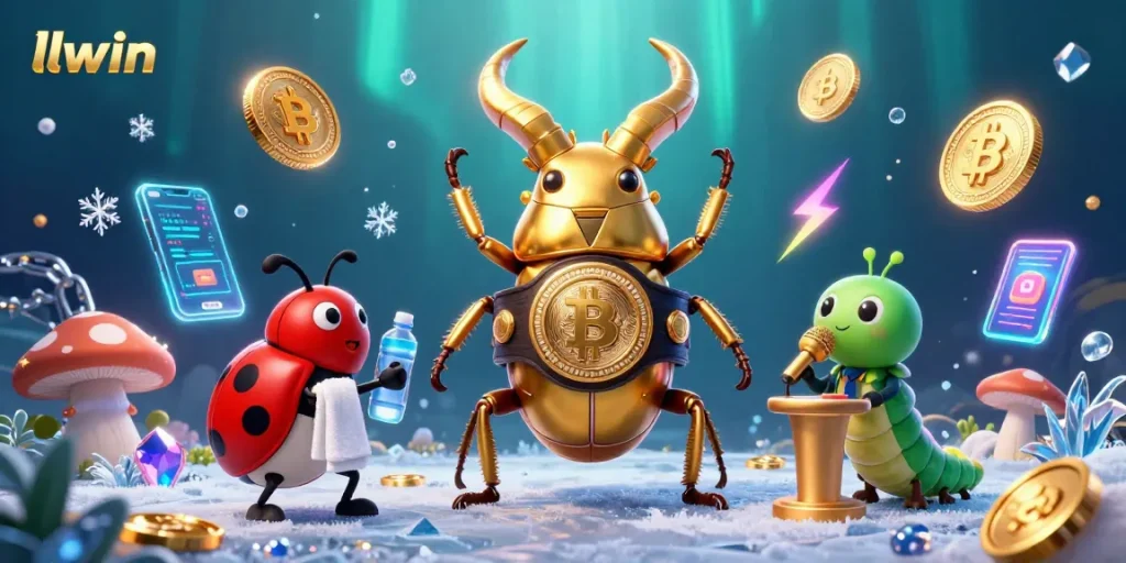 Engage in thrilling gameplay with llwin, featuring vibrant characters and digital coin elements.