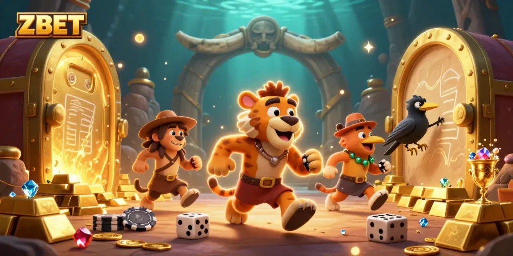 ZBET offers thrilling gaming experiences in an enchanting prehistoric casino scene.