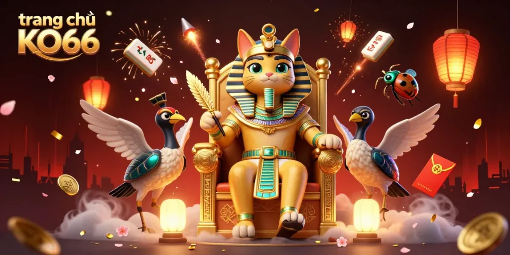 Experience the vibrant world of trang chủ KO66 with an Egyptian theme full of gold and festive symbols.