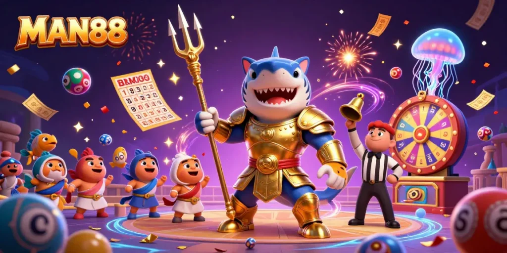 Engage in thrilling adventures at MAN88 showcasing a dynamic casino scene with colorful game elements.