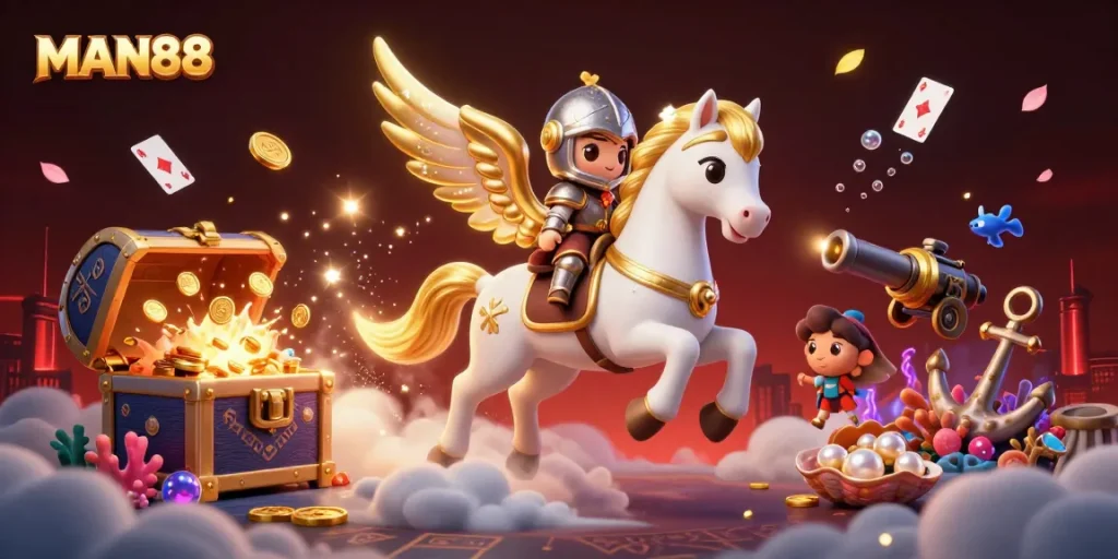 Experience the thrill of MAN88's magical gaming world with celestial creatures and sparkling treasures.